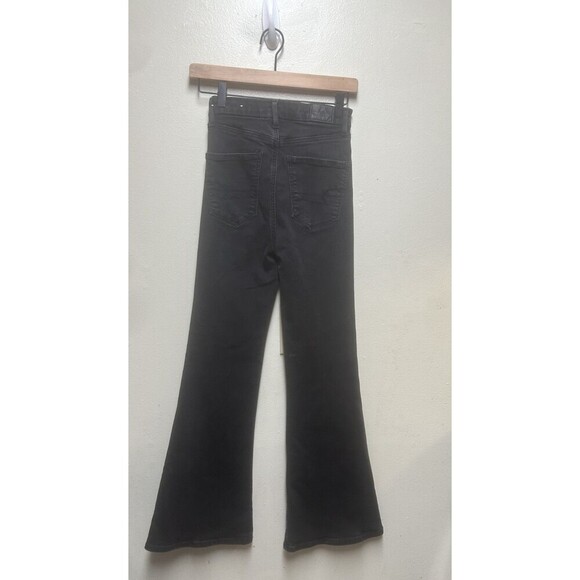 American Eagle Curvy Highest Rise Flare Jeans Black Button Fly Stretch size 00 - Picture 4 of 10